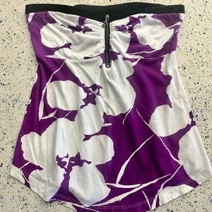 Strapless Roxy Floral Purple & White Strapless Top